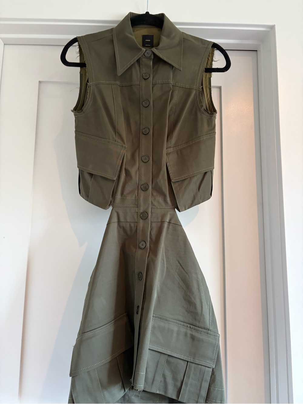 Pinko Olive Utility Sleeveless Trench Dress